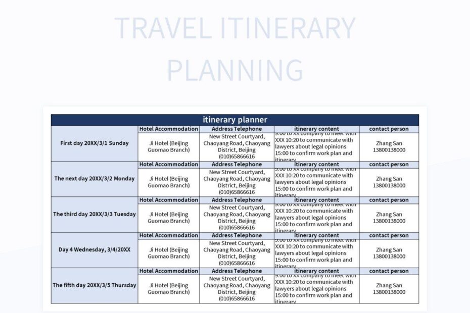 Travel Itinerary Template Excel Free Infoupdate
