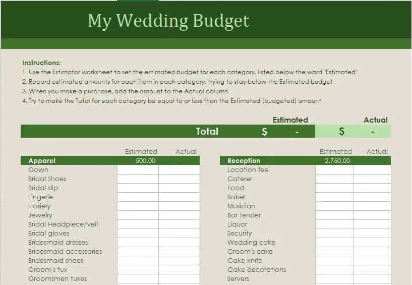 Wedding Budget Planner Excel Excel Templates