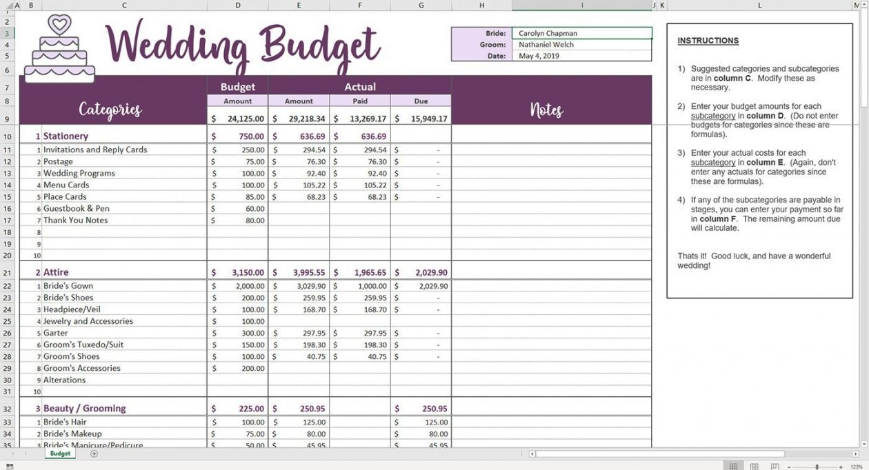 Wedding Budget Planner Template Excel Issedynamics