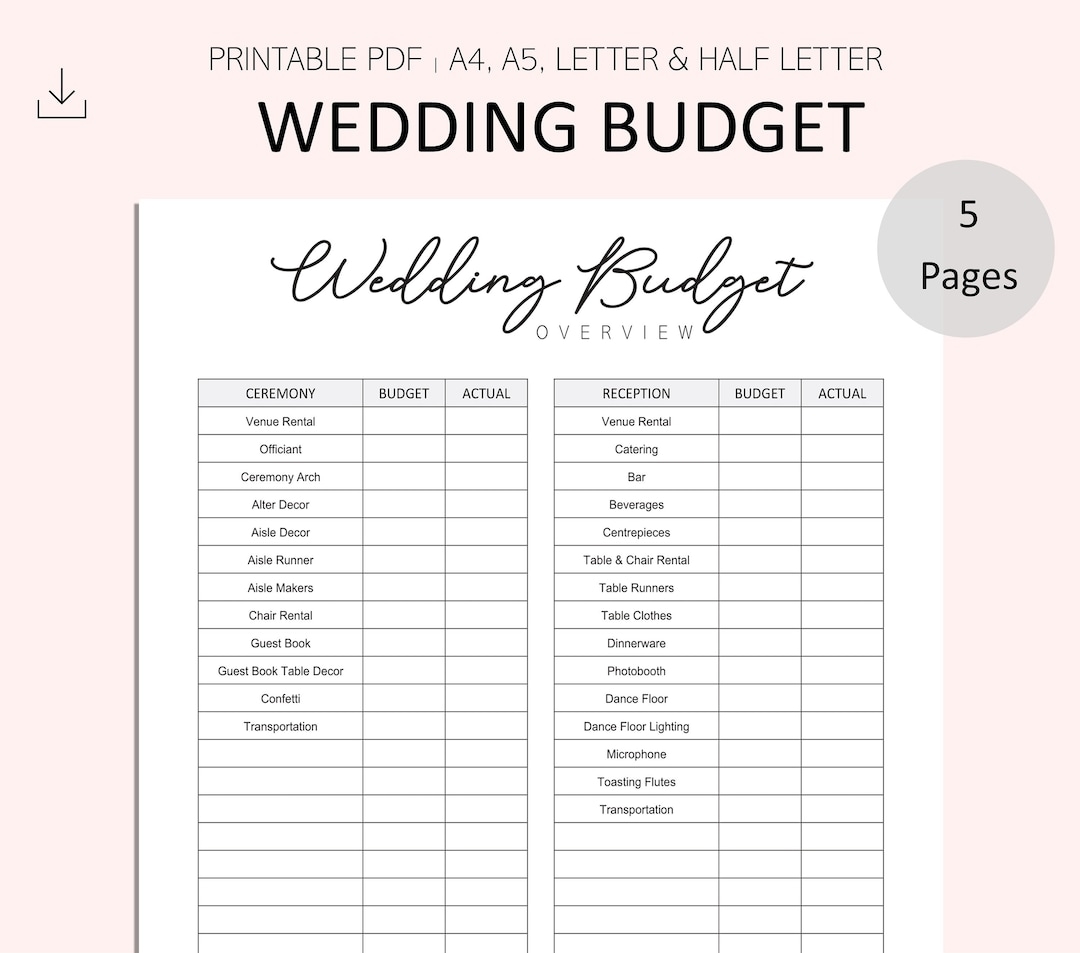 Wedding Budget Printable Printable Wedding Expense Tracker Etsy