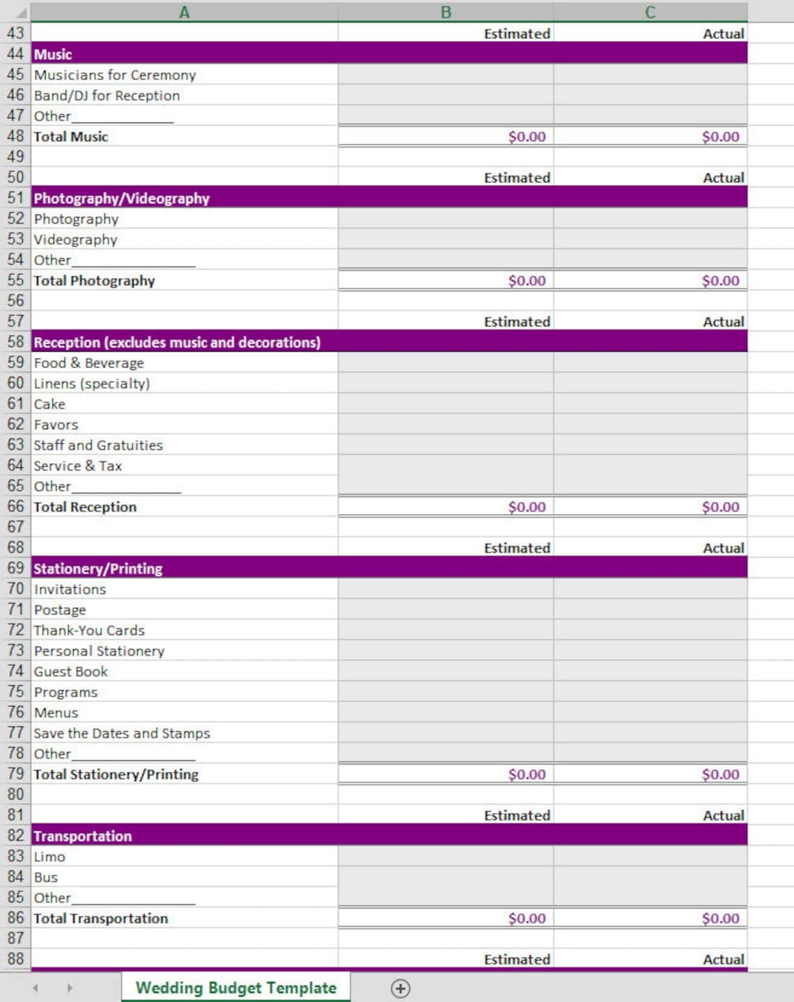 Wedding Budget Template Excel Download Etsy Canada Wedding Budget Template Excel Download Etsy Canada