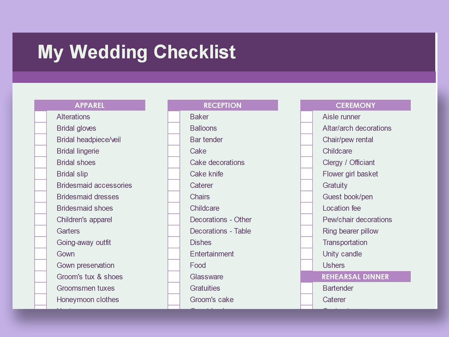  Wedding Checklist Excel Template