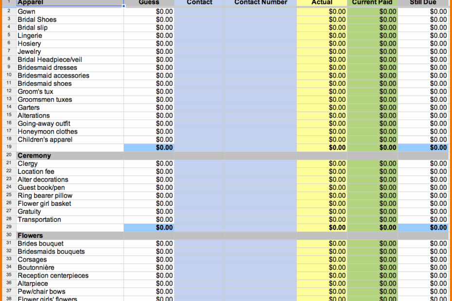 Wedding Checklist Spreadsheet Inside Printable Wedding Expense List
