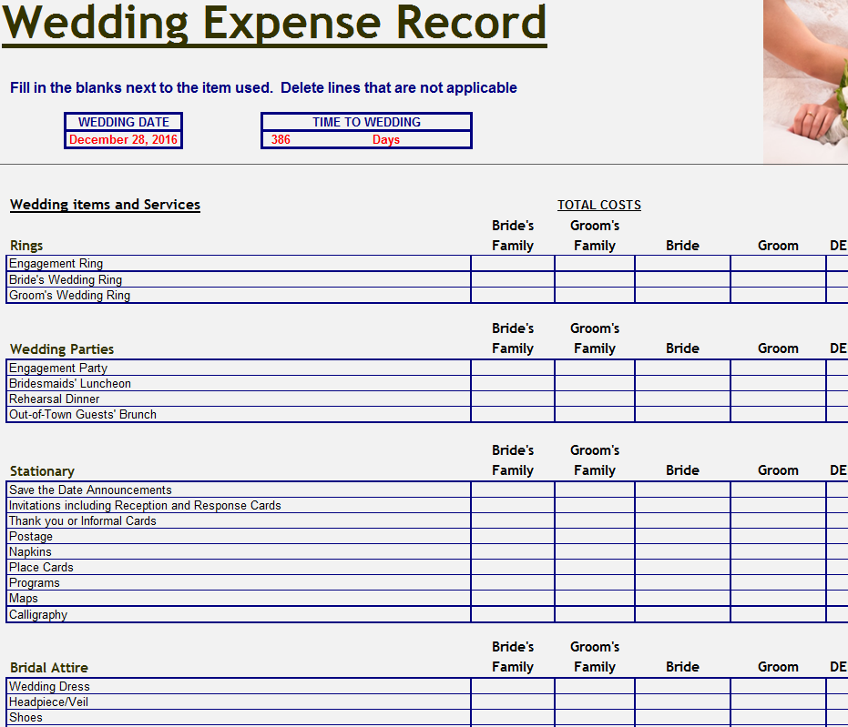 Wedding Expense Checklist Template Haven