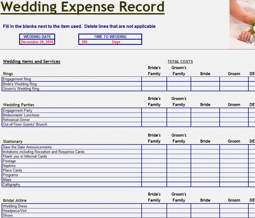 Wedding Expense Checklist Template Haven