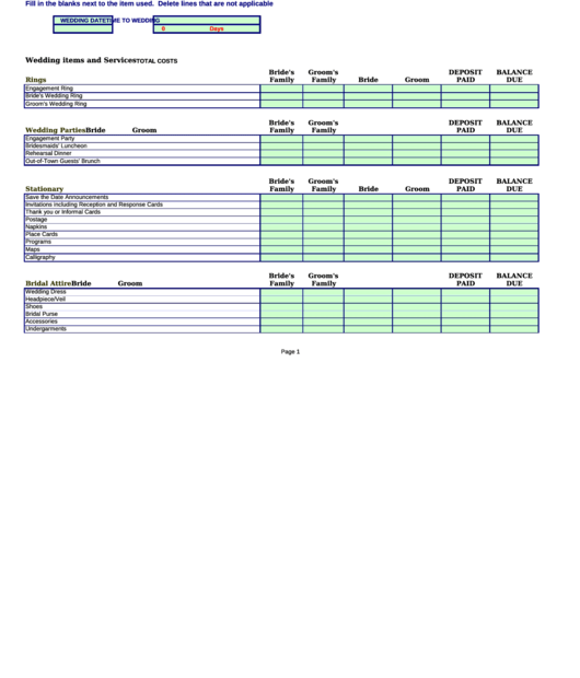 Wedding Expense Record Printable Pdf Download