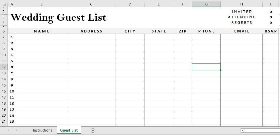 Wedding Guest List Excel Template Wedding Blog