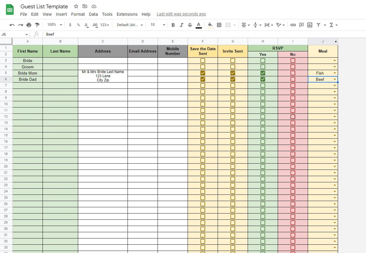 Wedding Guest List Excel Template Wedding Blog