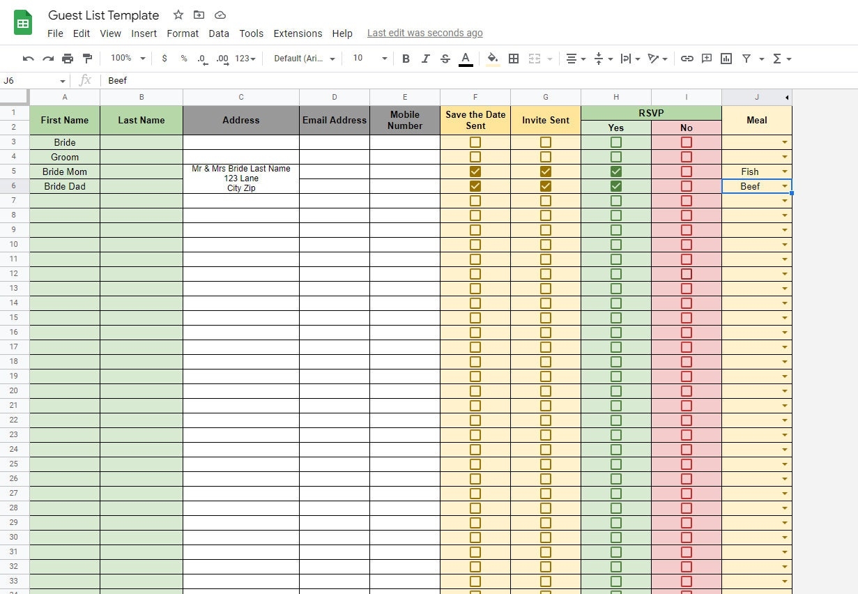 Wedding Guest List Excel Template Wedding Blog