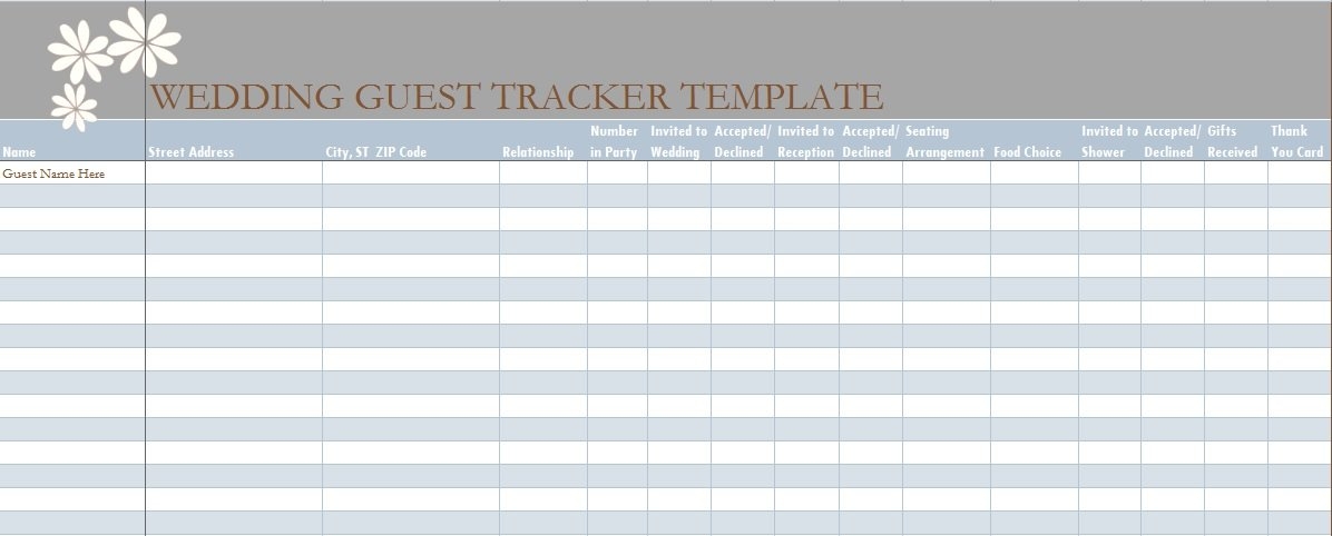 Wedding Guest List Template In Excel Excel Tmp