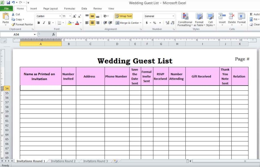 Wedding Guest List Template Pdf Db excel