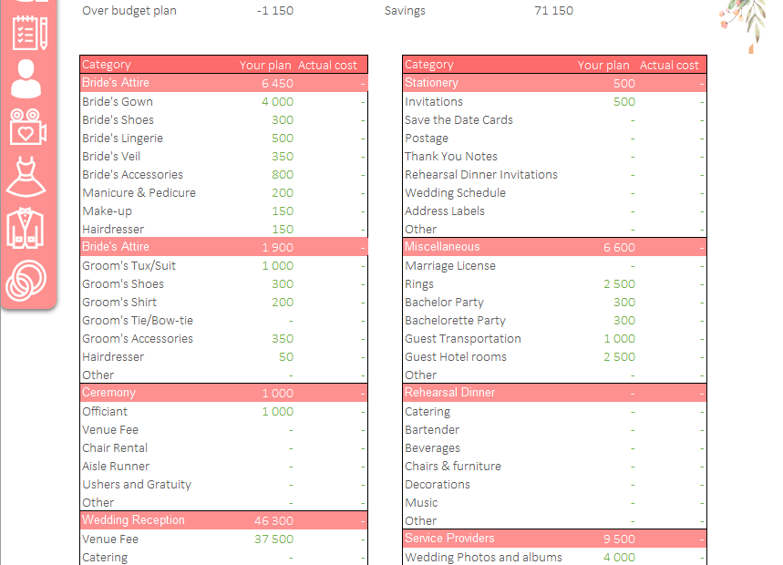 Wedding Planner Checklist Excel Spreadsheet LuxTemplates