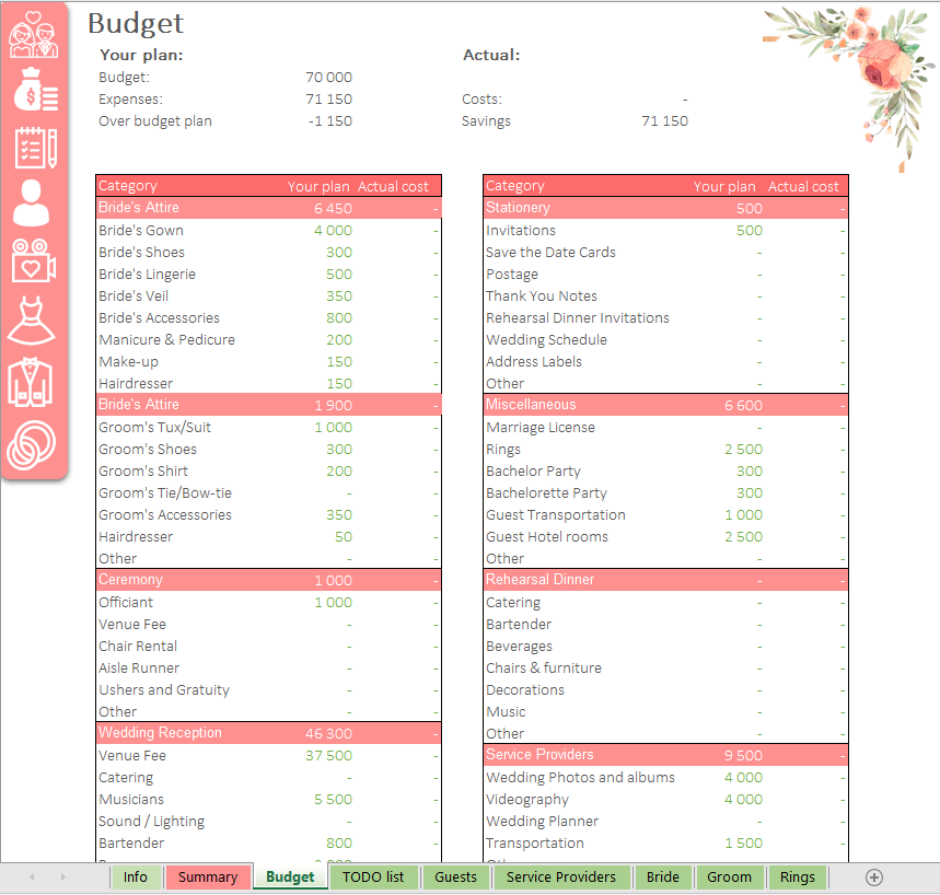 Wedding Planner Checklist Excel Spreadsheet LuxTemplates