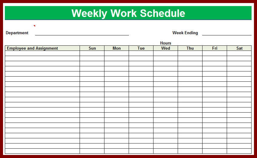 Weekly Employee Schedule Template Task List Templates