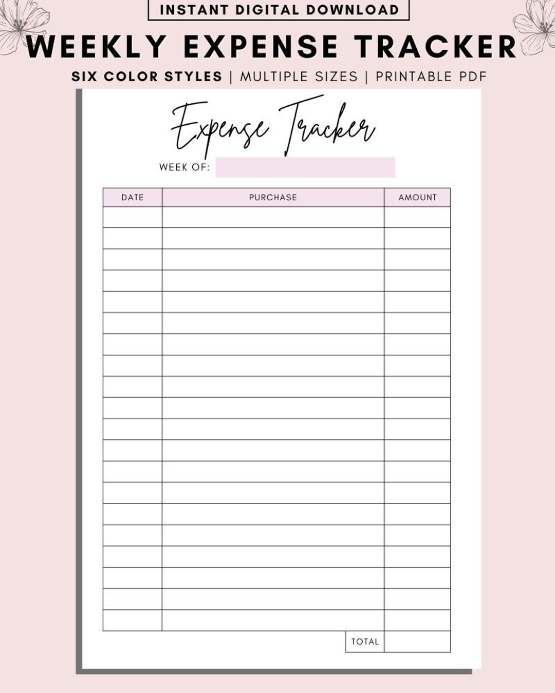 Weekly Expense Tracker Printable Expense Tracker Purchase Checklist 