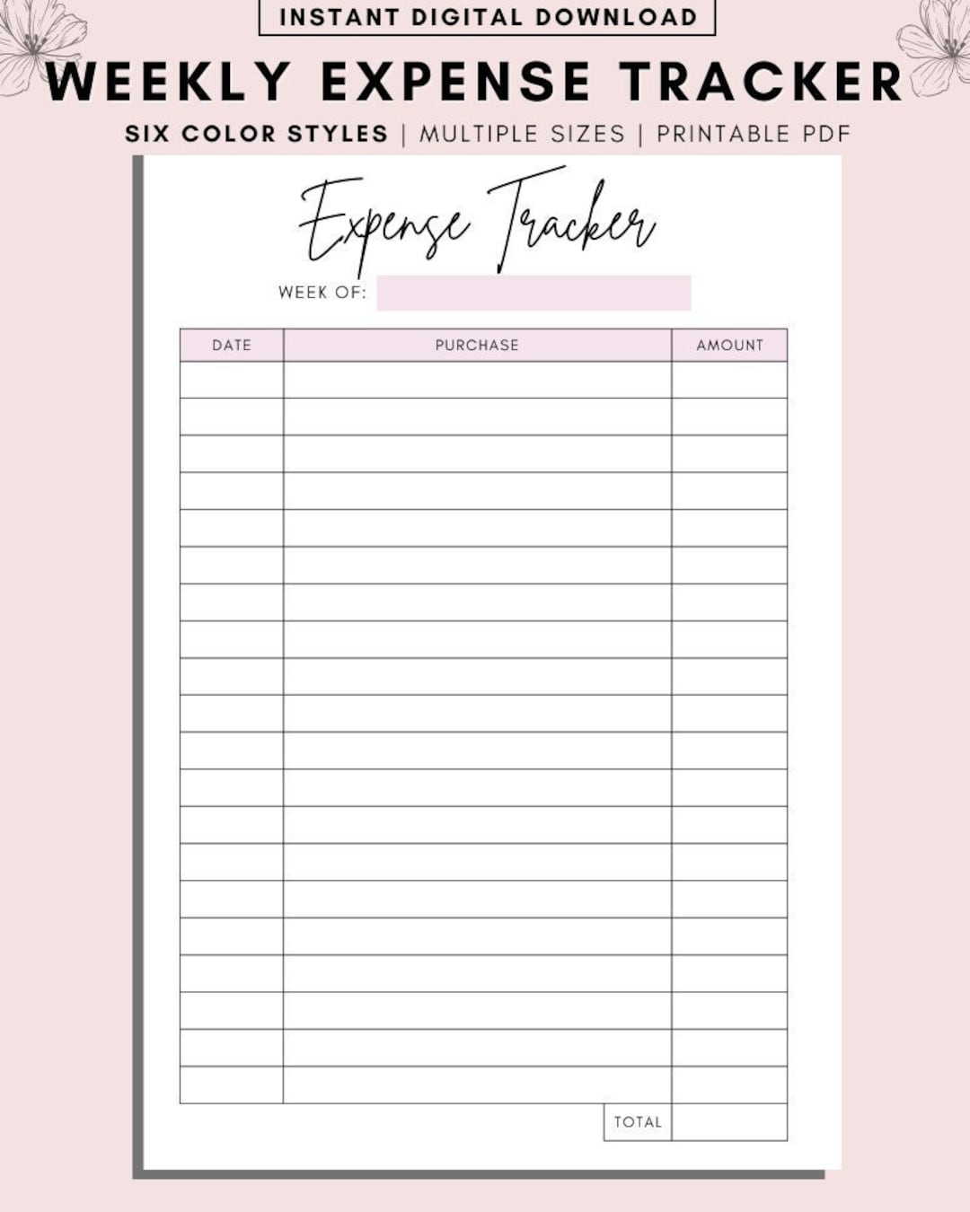 Weekly Expense Tracker Printable Expense Tracker Purchase Checklist 