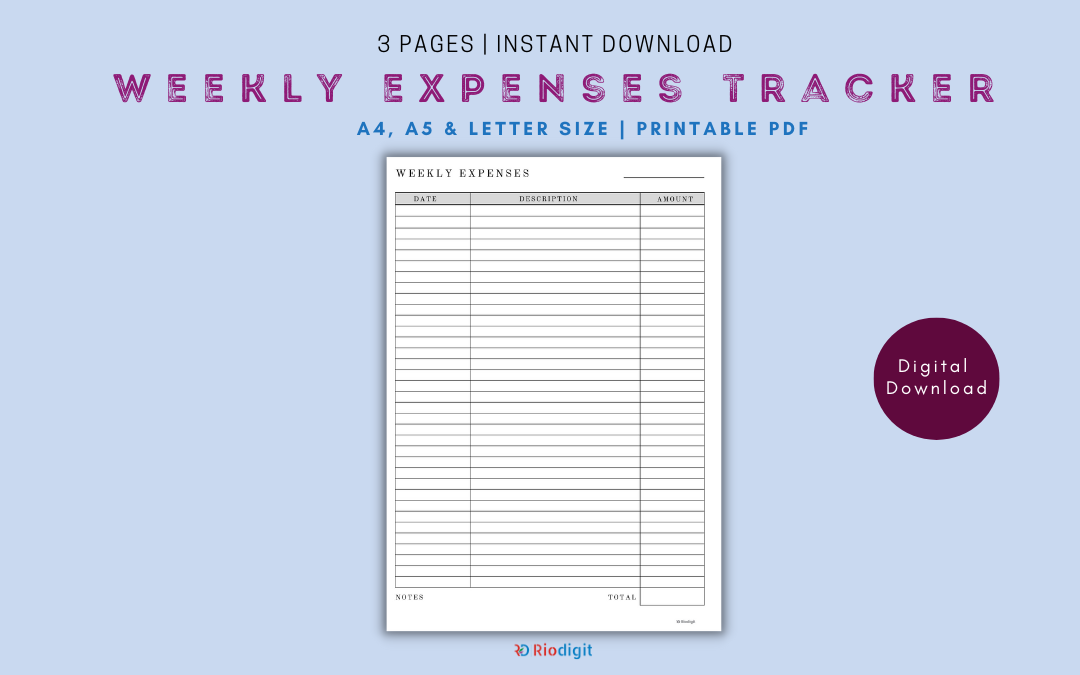 Weekly Expenses Tracker Printable FREE Riodigit