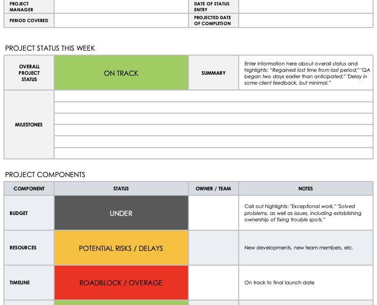Weekly Project Status Report Template Excel Templates