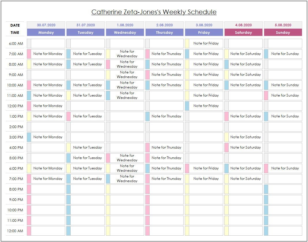 Weekly Schedule Excel Template Planner Template Excel Schedule Tracker 
