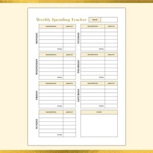 Weekly Spending Tracker Printable Weekly Expenses Tracker Weekly 