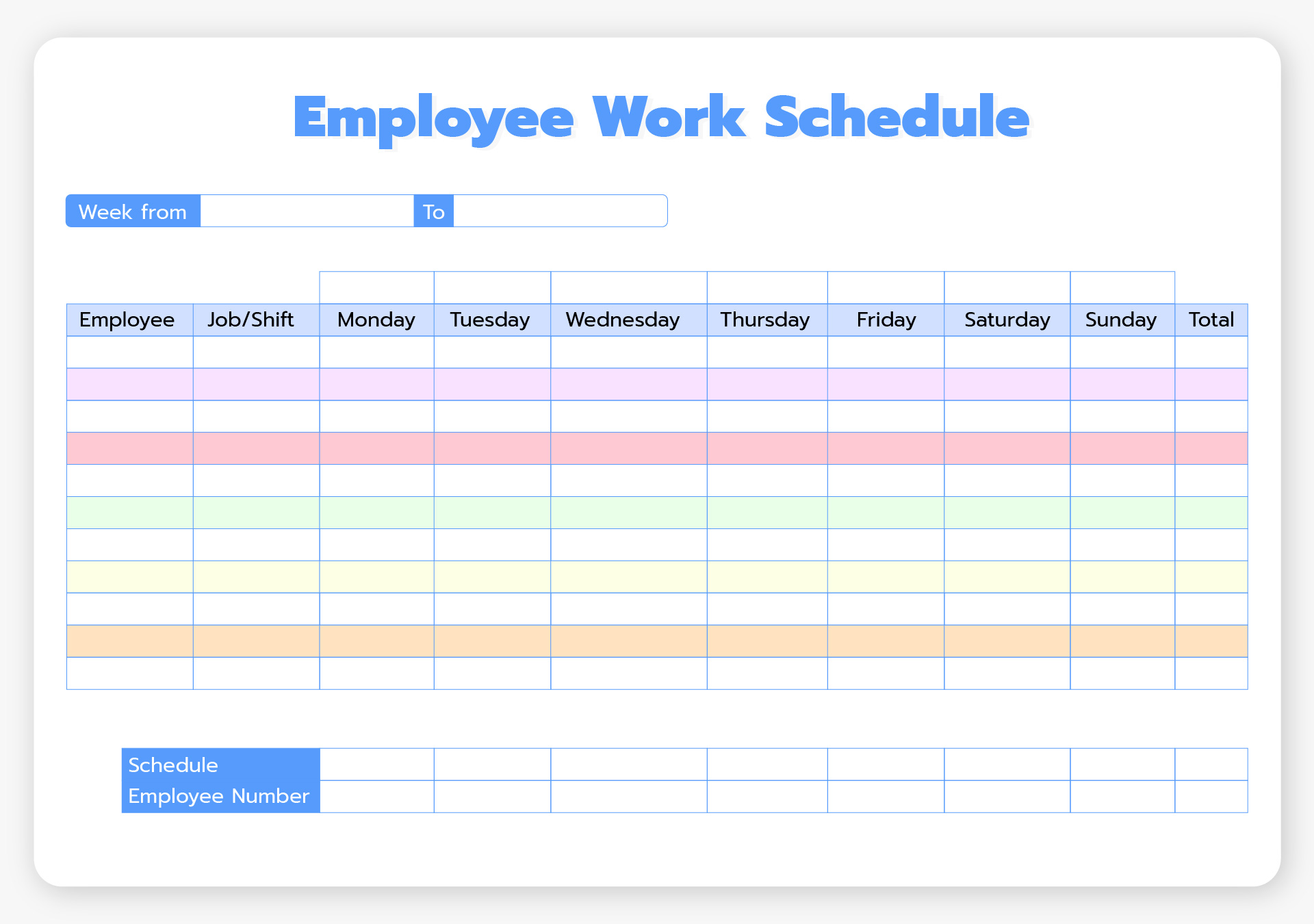 Weekly Working Schedule Excel Template Herbalisse