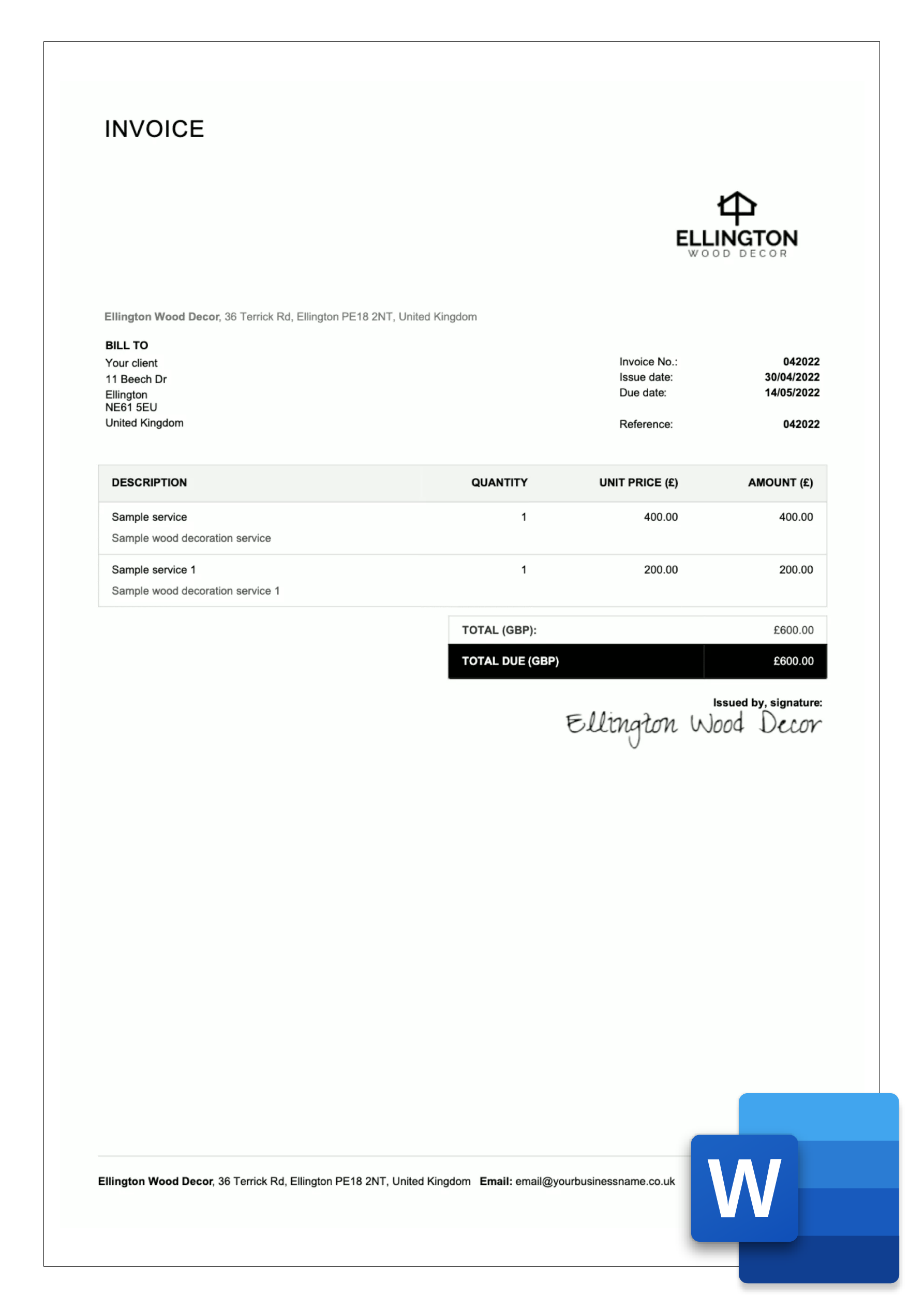 Word Invoice Templates For UK Free Download Billdu Word Invoice Templates For UK Free Download Billdu