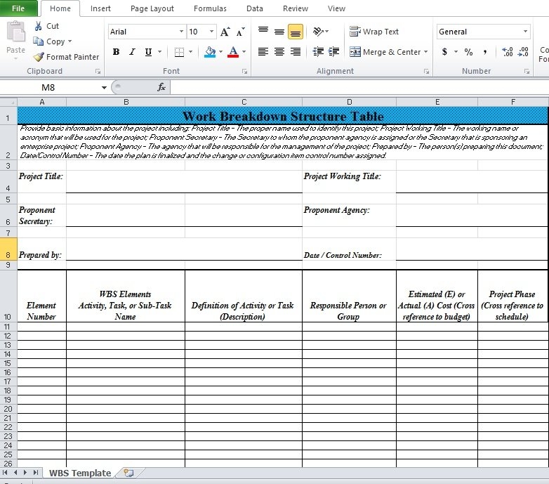 Work Breakdown Structure WBS Excel Template Excel TMP