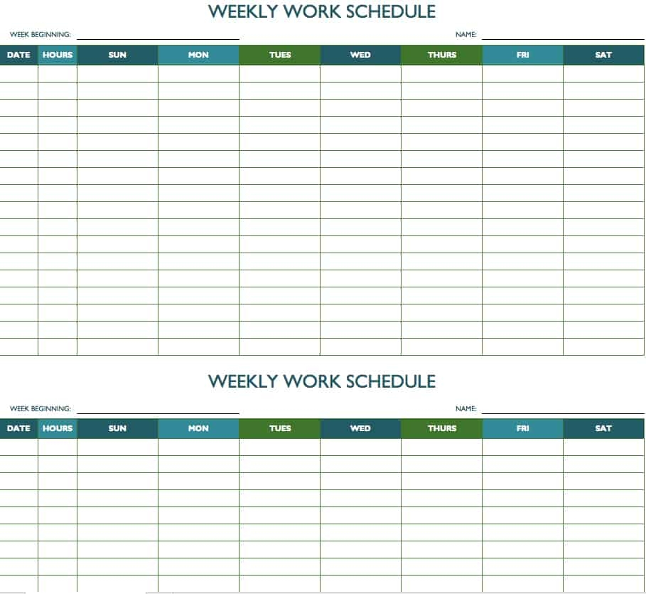 Work Week Schedule Template Excel