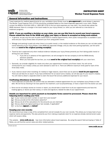 Wsib Travel Expense Form Printable Printable Forms Free Online