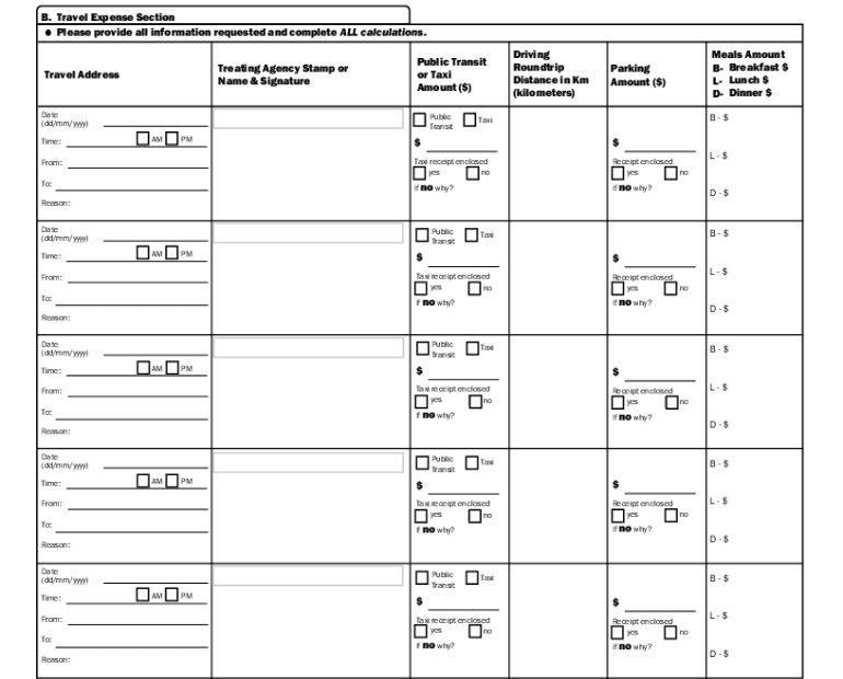 Wsib Travel Expense Form Printable Printable Forms Free Online