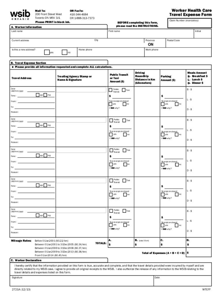 Wsib Travel Expense Form Printable Printable Forms Free Online