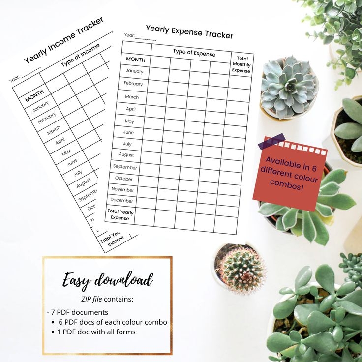 Yearly Income Tracker Yearly Expense Tracker Printable Printable 